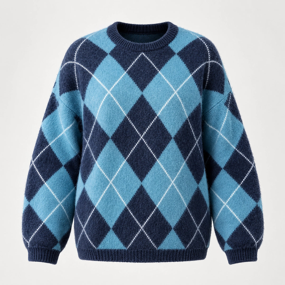 Halwyn Argyle Knit Sweater — Light Blue Argyle (apparel solo)