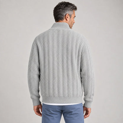 Daxton Ribbed Knit Cardigan — Light Gray (apparel back)