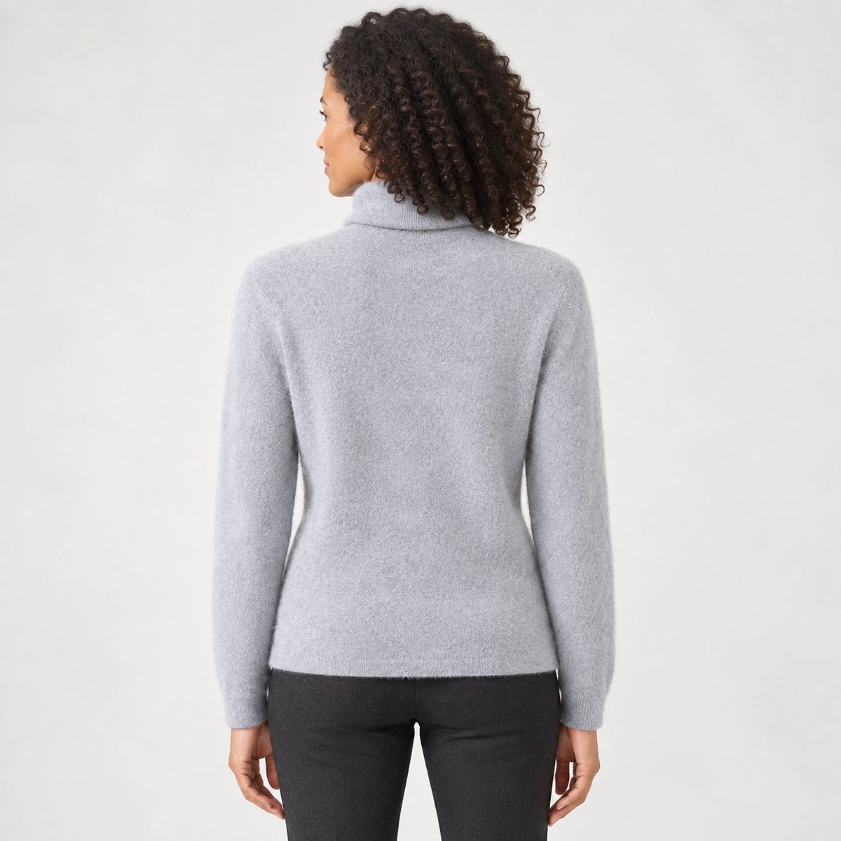 Halomi Cashmere Turtleneck Sweater — Light Gray (apparel back)