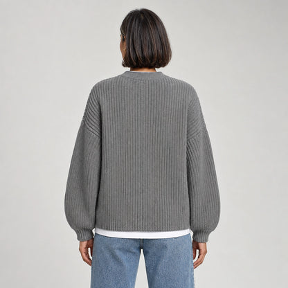Brynn Ribbed Knit Sweater — Light Gray (apparel back)