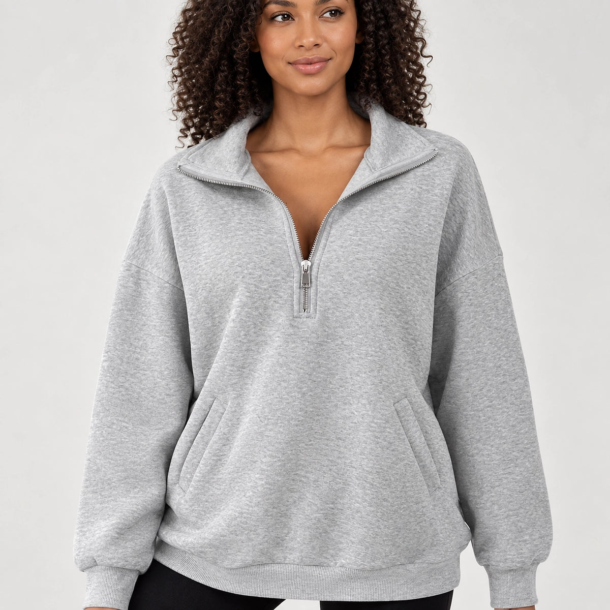 Delvra Quarter-Zip Sweatshirt — Light Gray (apparel detail)
