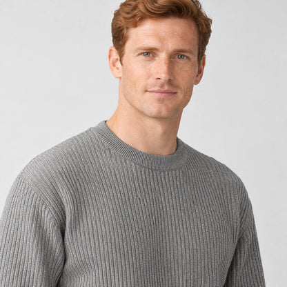 Harlen Ribbed Crewneck Sweater — Light Gray (apparel detail)