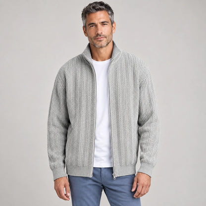 Daxton Ribbed Knit Cardigan — Light Gray (apparel front)