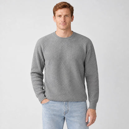 Harlen Ribbed Crewneck Sweater — Light Gray (apparel front)