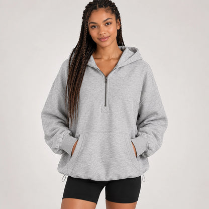 Brelyn Oversized Half-Zip Hoodie — Light Gray (apparel front)