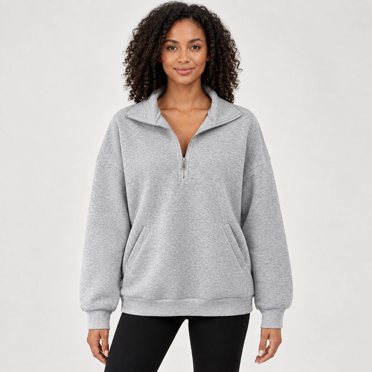 Delvra Quarter-Zip Sweatshirt — Light Gray (apparel front)