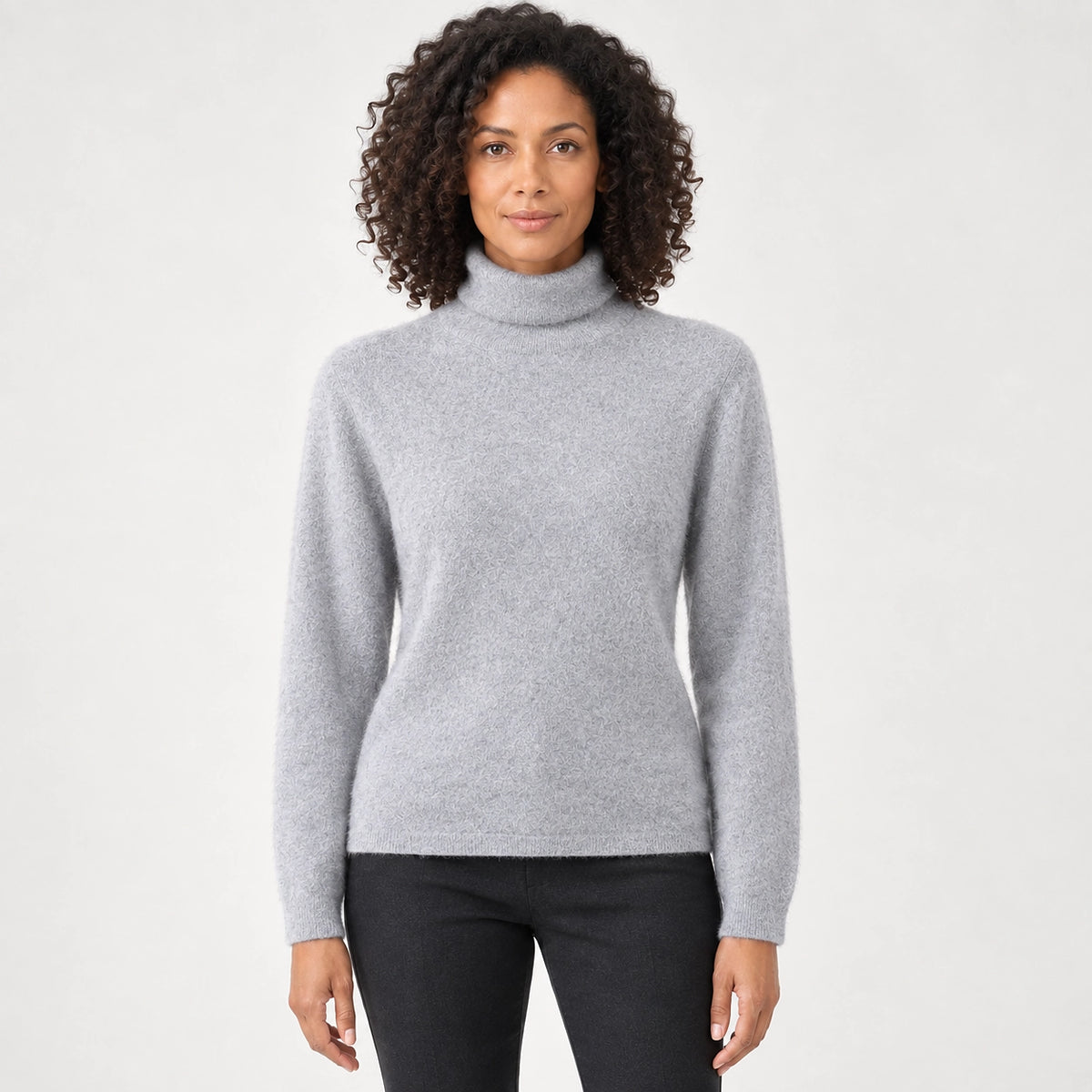 Halomi Cashmere Turtleneck Sweater — Light Gray (apparel front)