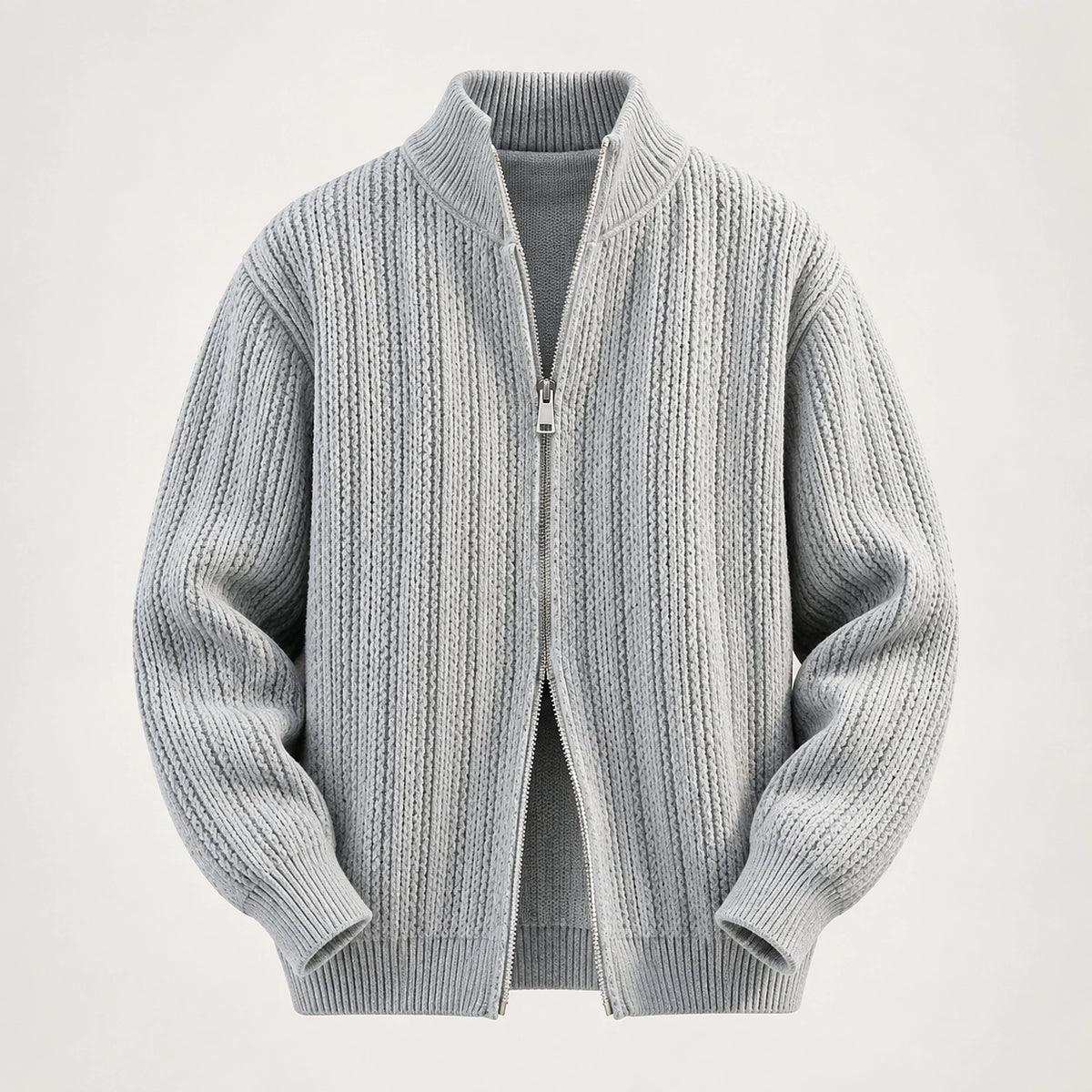 Daxton Ribbed Knit Cardigan — Light Gray (apparel solo)