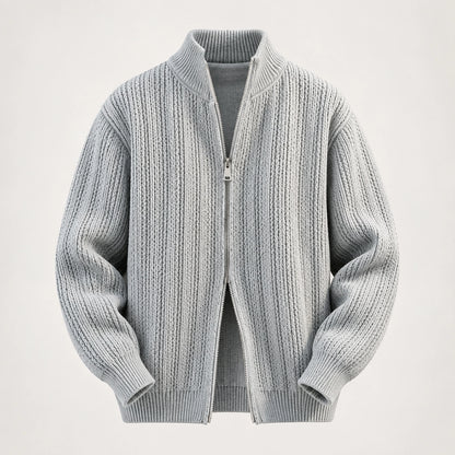 Daxton Ribbed Knit Cardigan — Light Gray (apparel solo)