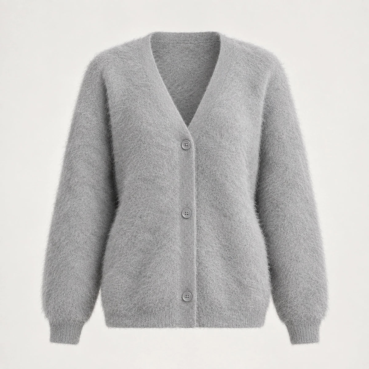 Halvern Fuzzy Knit Cardigan — Light Gray (apparel solo)