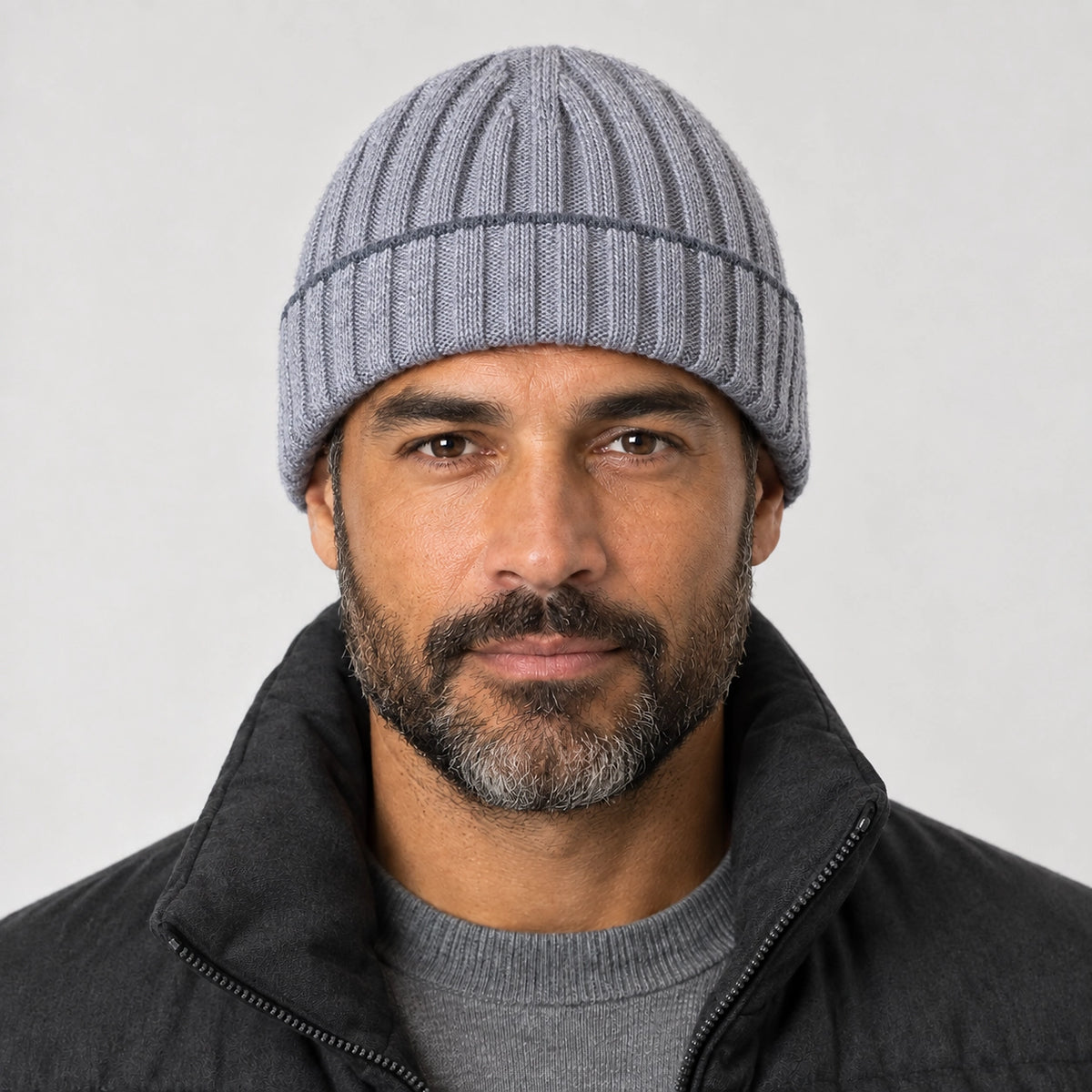 Dalton Wool Beanie — Light Gray (headwear model front)