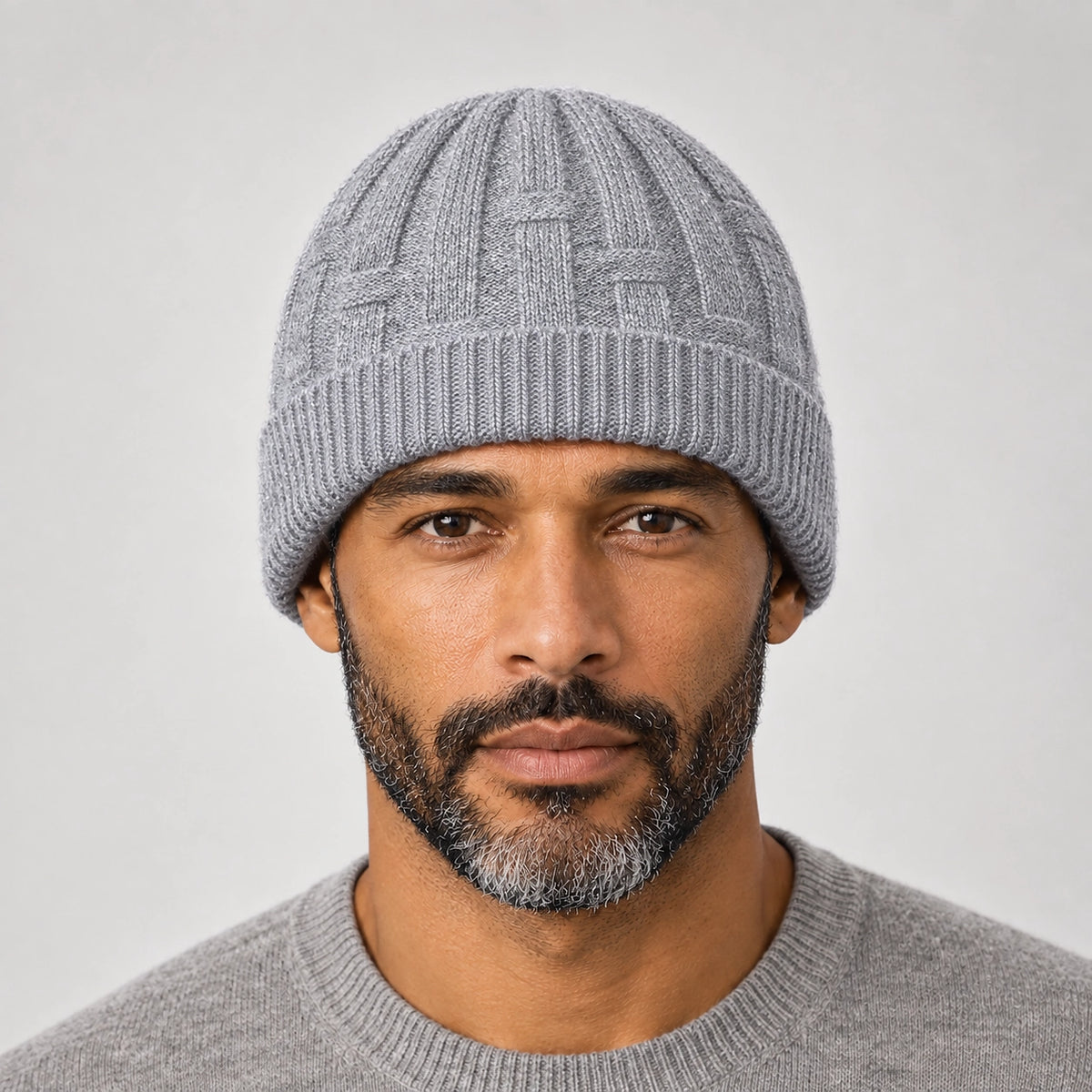 Drummond Wool Beanie — Light Gray (headwear model front)