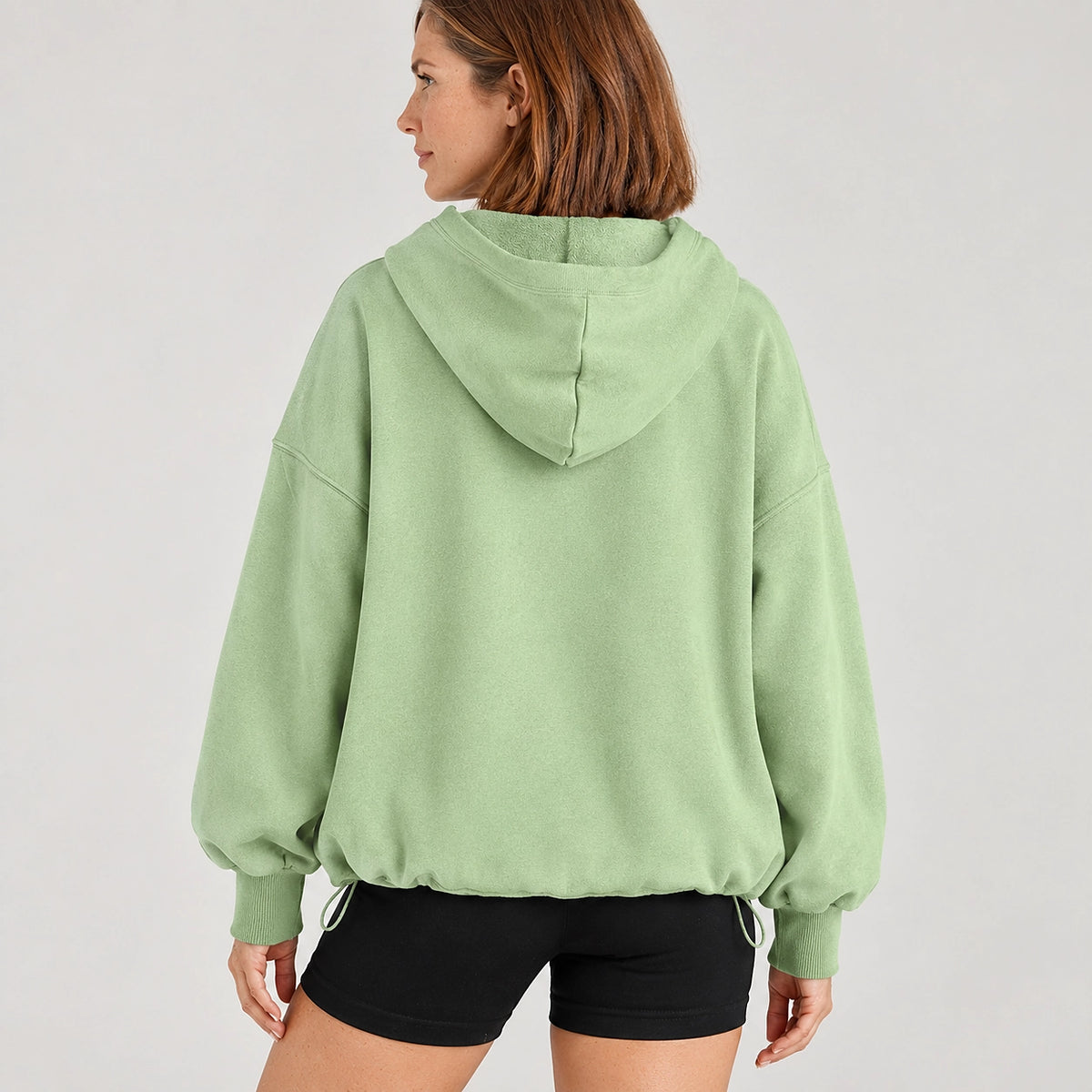 Brelyn Oversized Half-Zip Hoodie — Light Green (apparel back)