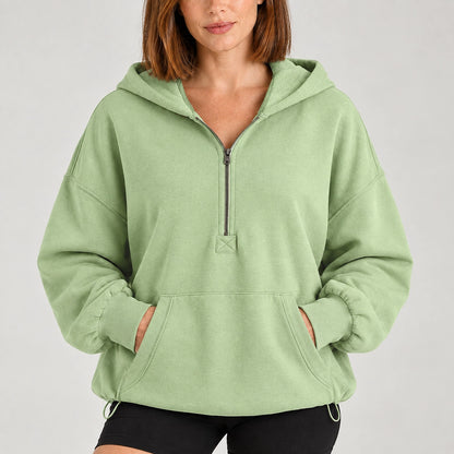 Brelyn Oversized Half-Zip Hoodie — Light Green (apparel detail)