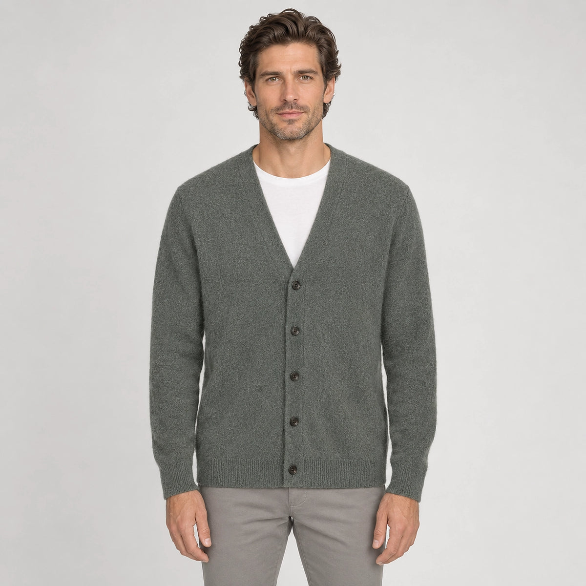 Dalven Wool Blend Cardigan — Light Military Green (apparel front)