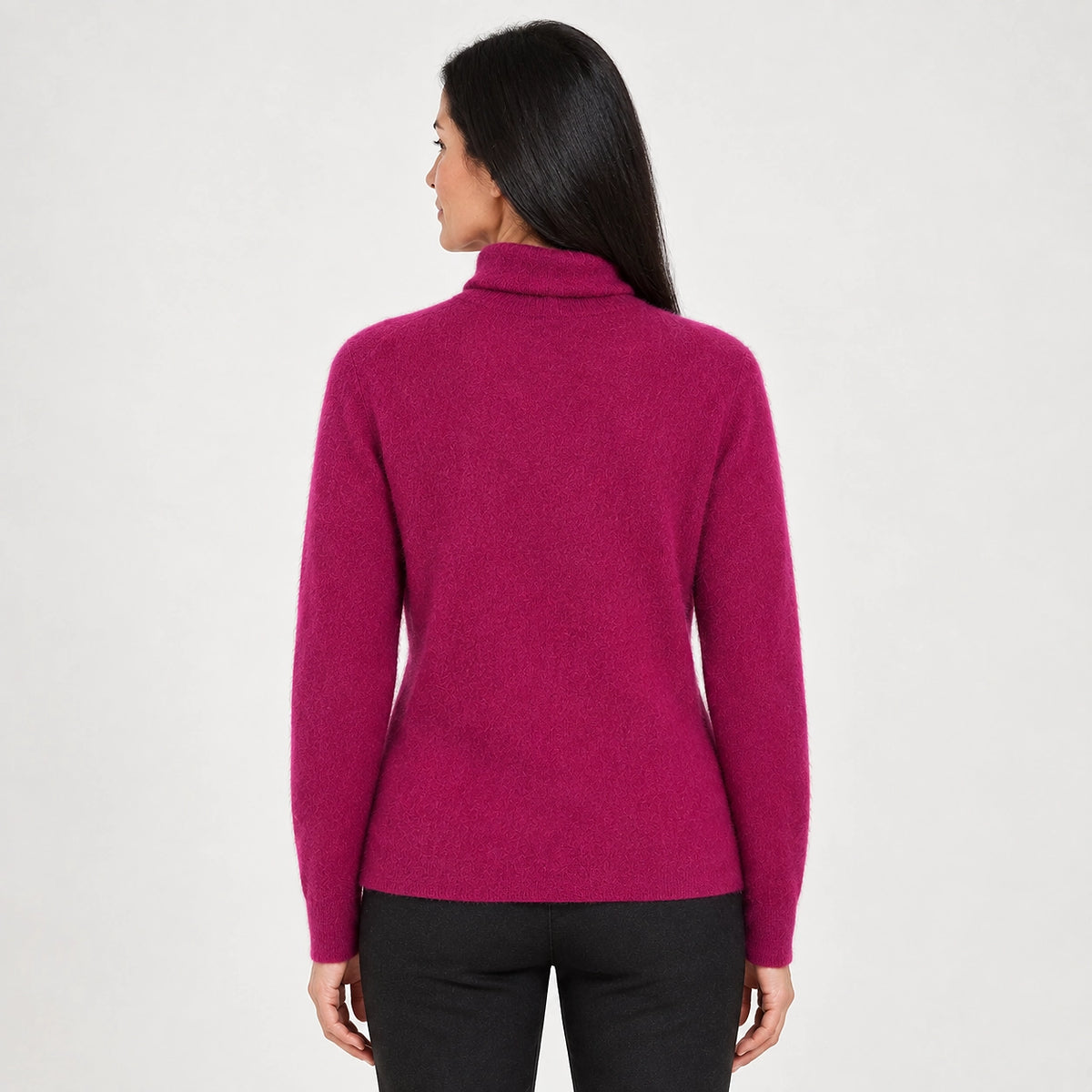 Halomi Cashmere Turtleneck Sweater — Magenta (apparel back)