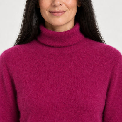 Halomi Cashmere Turtleneck Sweater — Magenta (apparel detail)