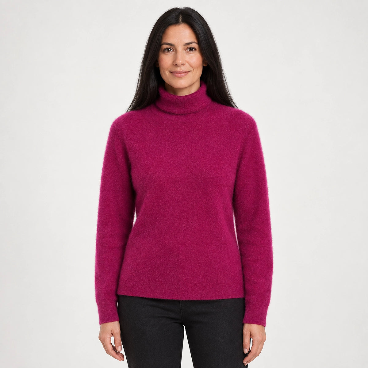 Halomi Cashmere Turtleneck Sweater — Magenta (apparel front)