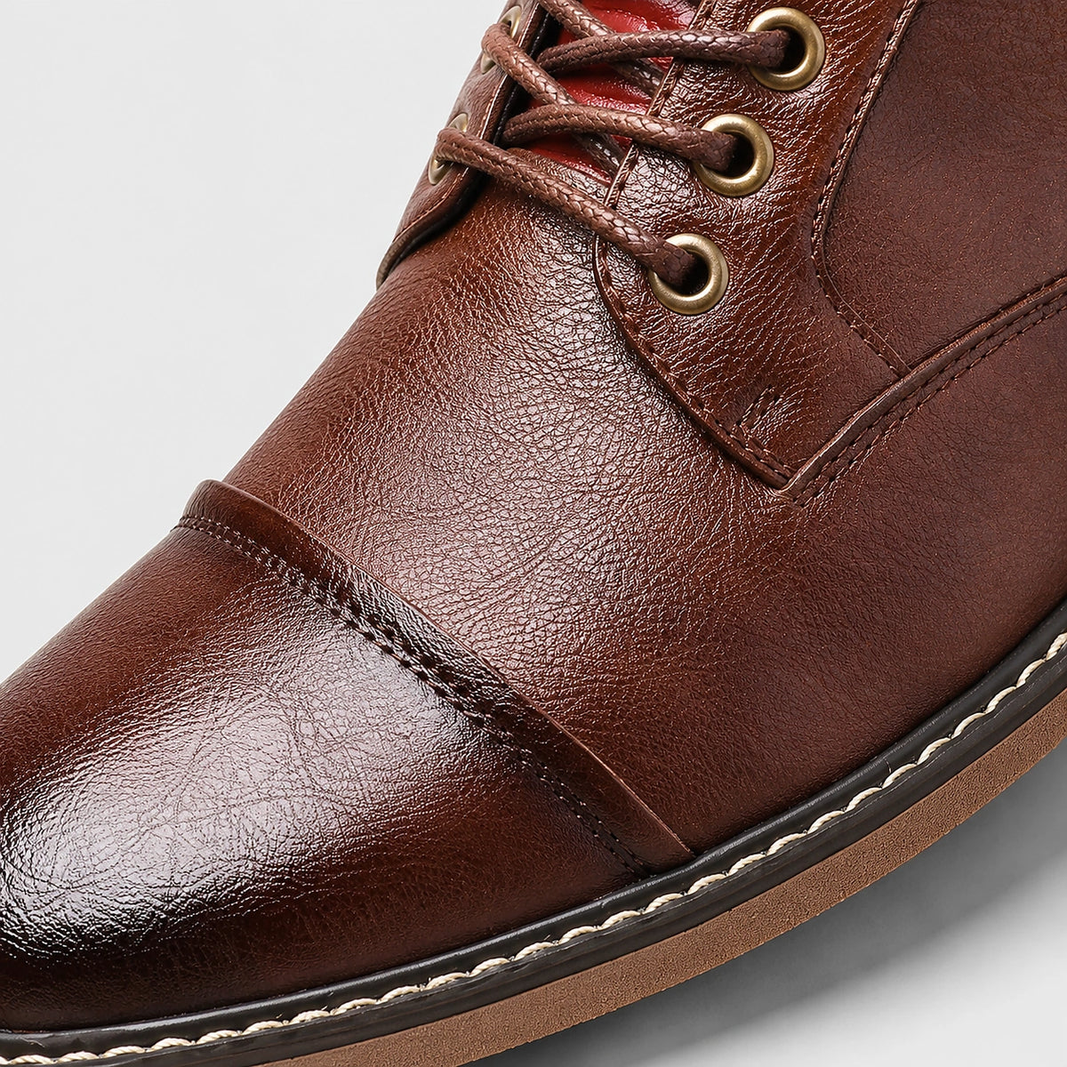 Daltrey Leather Cap Toe Boots — Mahogany Brown (mens shoe zoom)