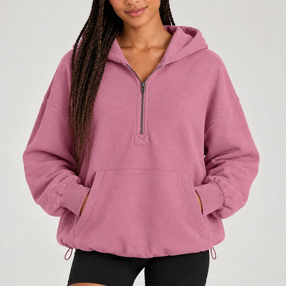 Brelyn Oversized Half-Zip Hoodie — Mauve (apparel detail)
