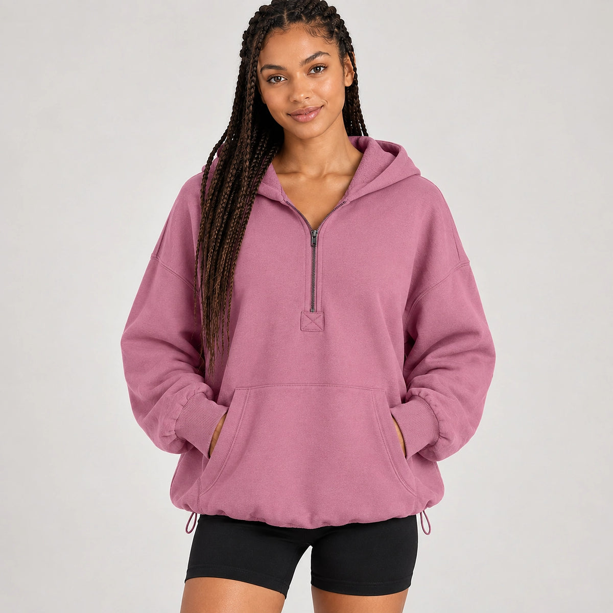 Brelyn Oversized Half-Zip Hoodie — Mauve (apparel front)