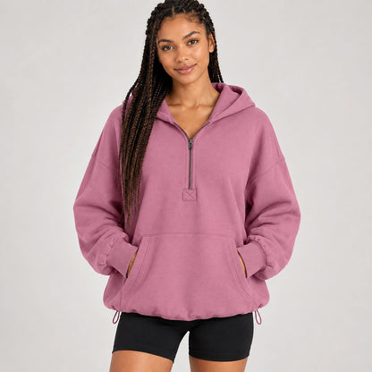 Brelyn Oversized Half-Zip Hoodie — Mauve (apparel front)