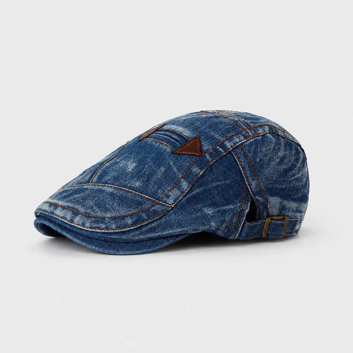 Halden Denim Beret — Medium Blue (studio solo)