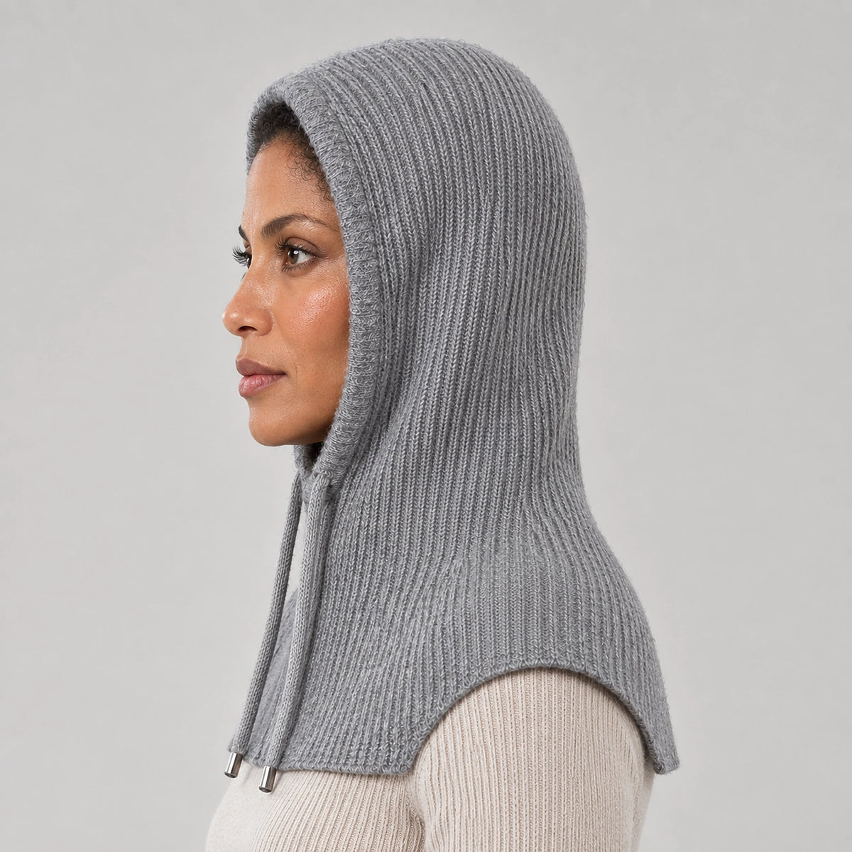 Brynn Wool Blend Balaclava Hood — Medium Gray (headwear model alt)