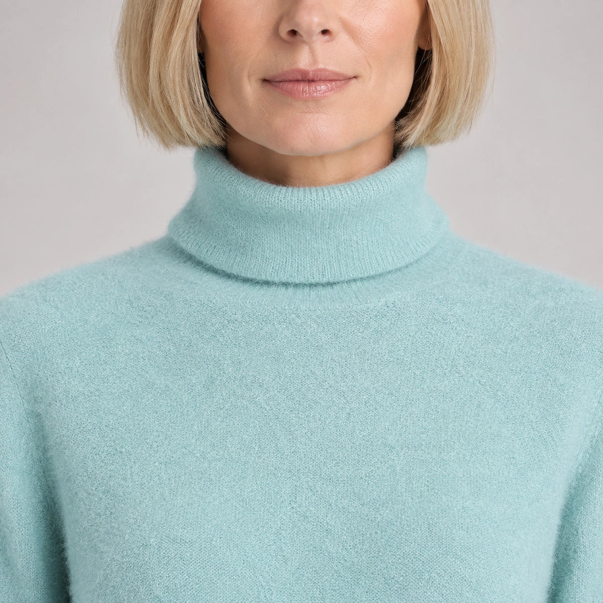 Halomi Cashmere Turtleneck Sweater — Mint Green (apparel detail)