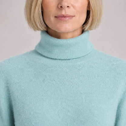 Halomi Cashmere Turtleneck Sweater — Mint Green (apparel detail)