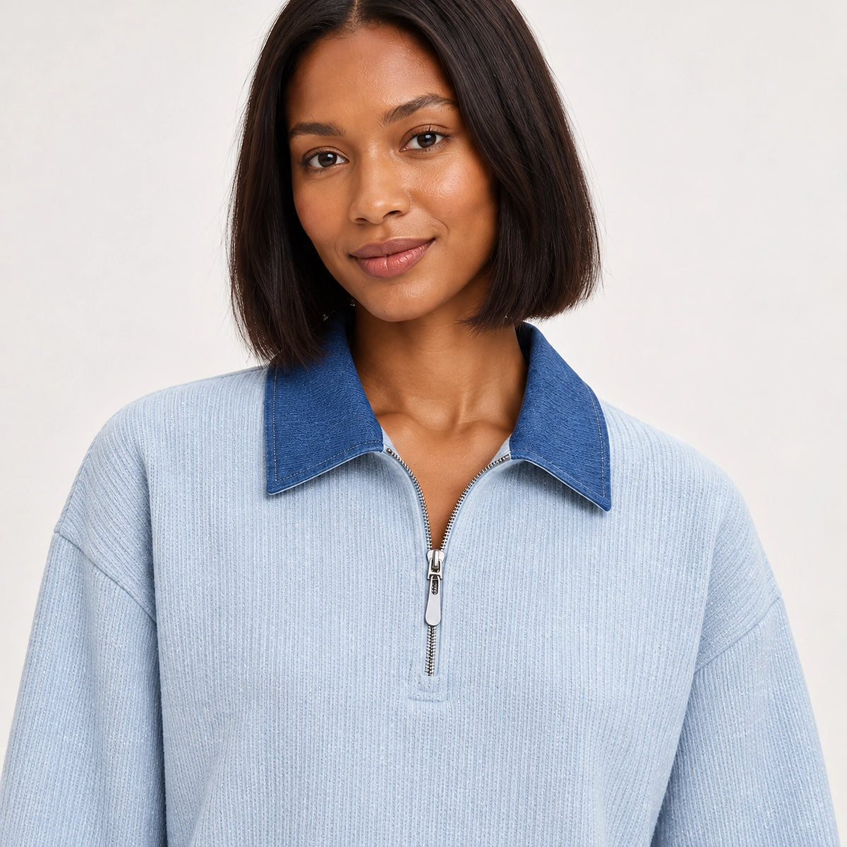 Darsenne Knit Sweater — Moonlight Blue (apparel detail)