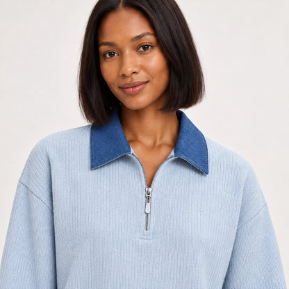 Darsenne Knit Sweater — Moonlight Blue (apparel detail)