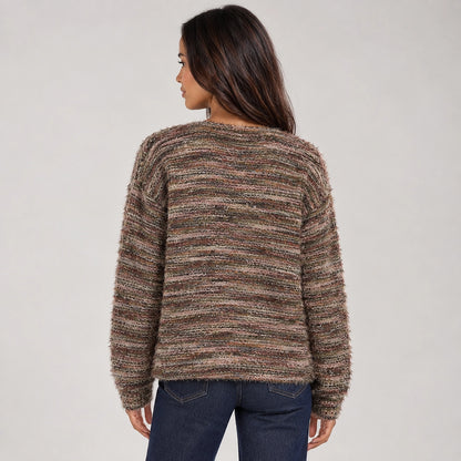 Belara Cotton Blend Cardigan — Multicolor Brown (apparel back)