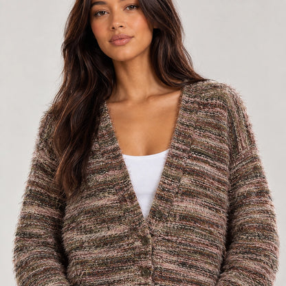 Belara Cotton Blend Cardigan — Multicolor Brown (apparel detail)