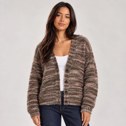 Belara Cotton Blend Cardigan — Multicolor Brown (apparel front)