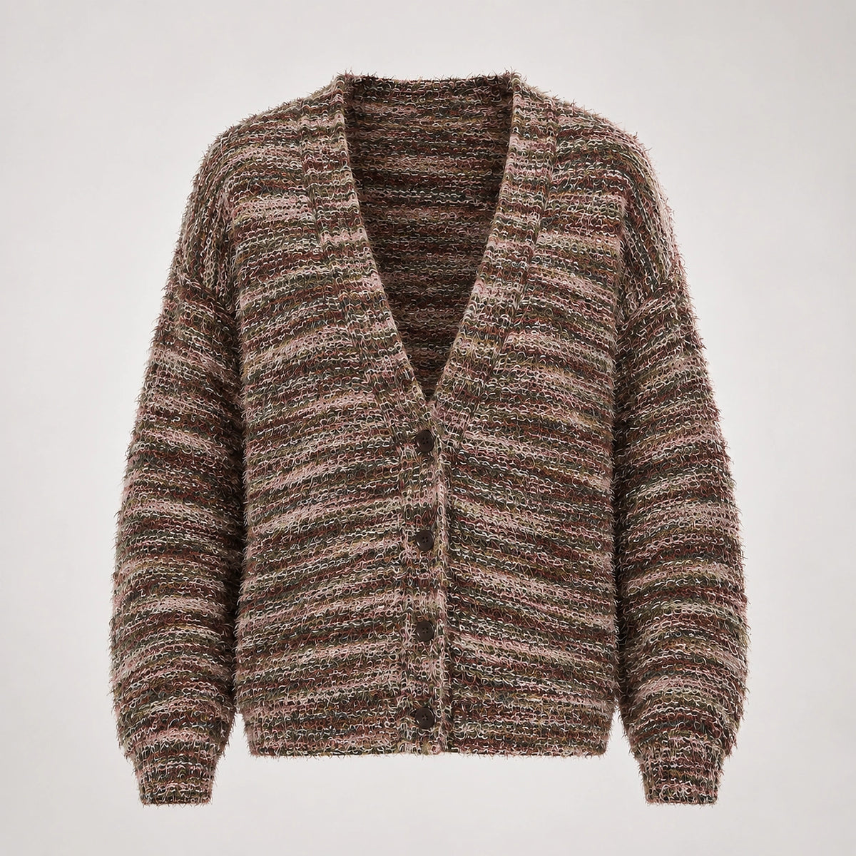 Belara Cotton Blend Cardigan — Multicolor Brown (apparel solo)