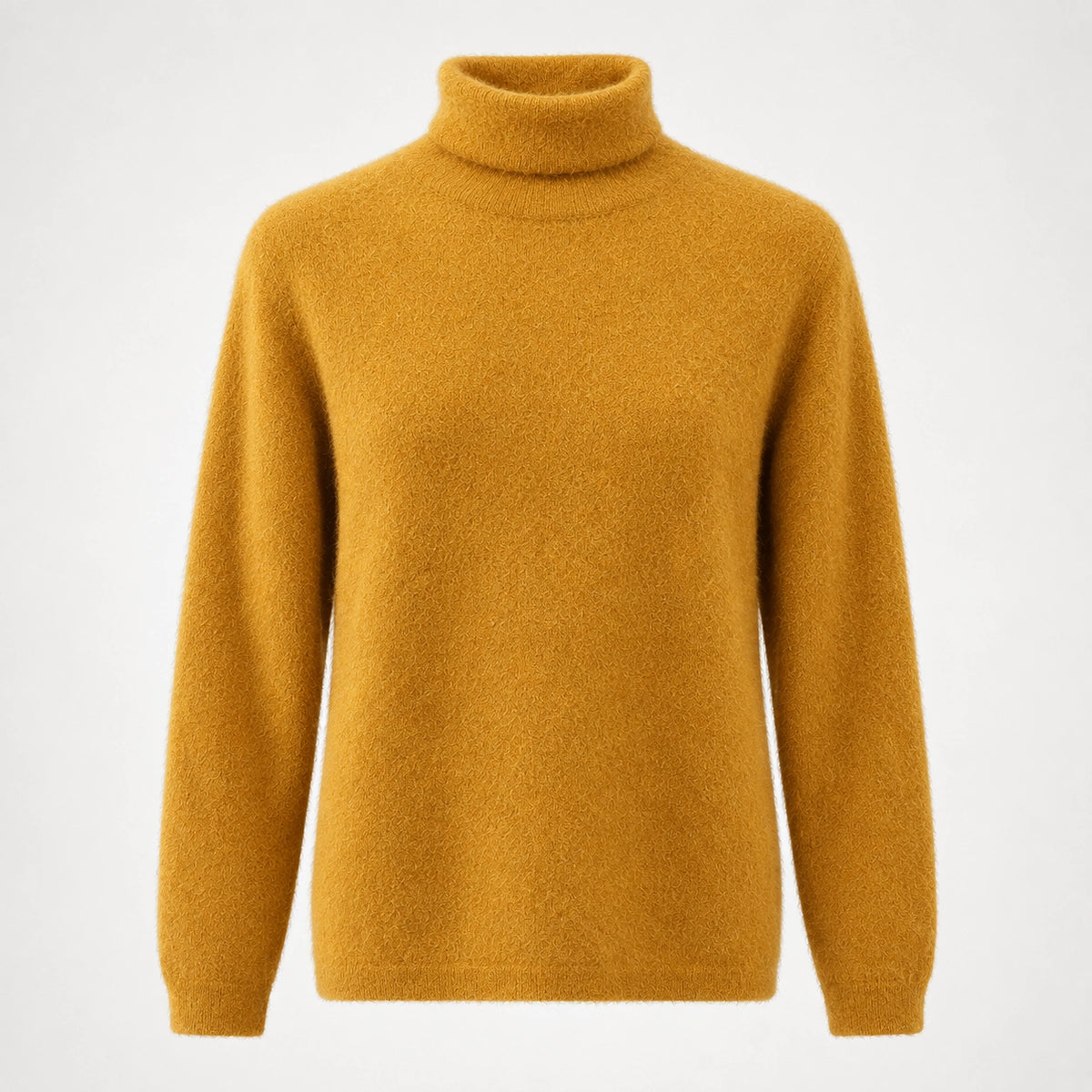 Halomi Cashmere Turtleneck Sweater — Mustard (apparel solo)