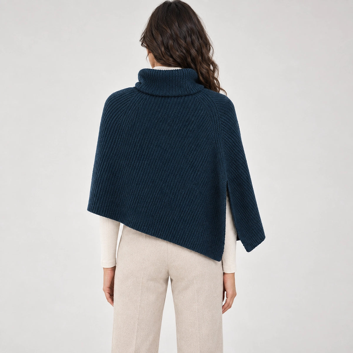 Hobart Wool Poncho — Navy Blue 2 (apparel back)