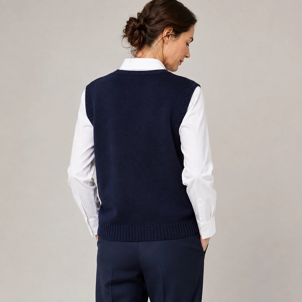 Harlo Wool Sweater Vest — Navy Blue (apparel back)