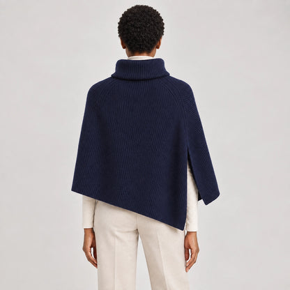Hobart Wool Poncho — Navy Blue (apparel back)