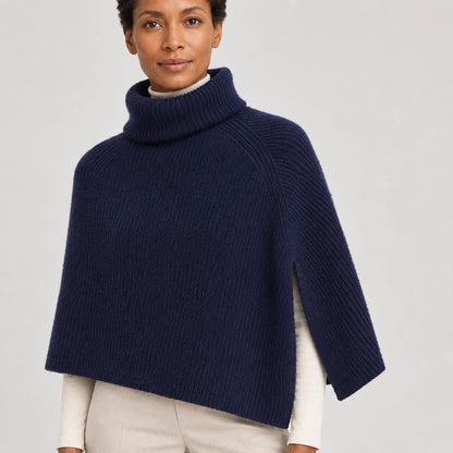 Hobart Wool Poncho — Navy Blue (apparel detail)