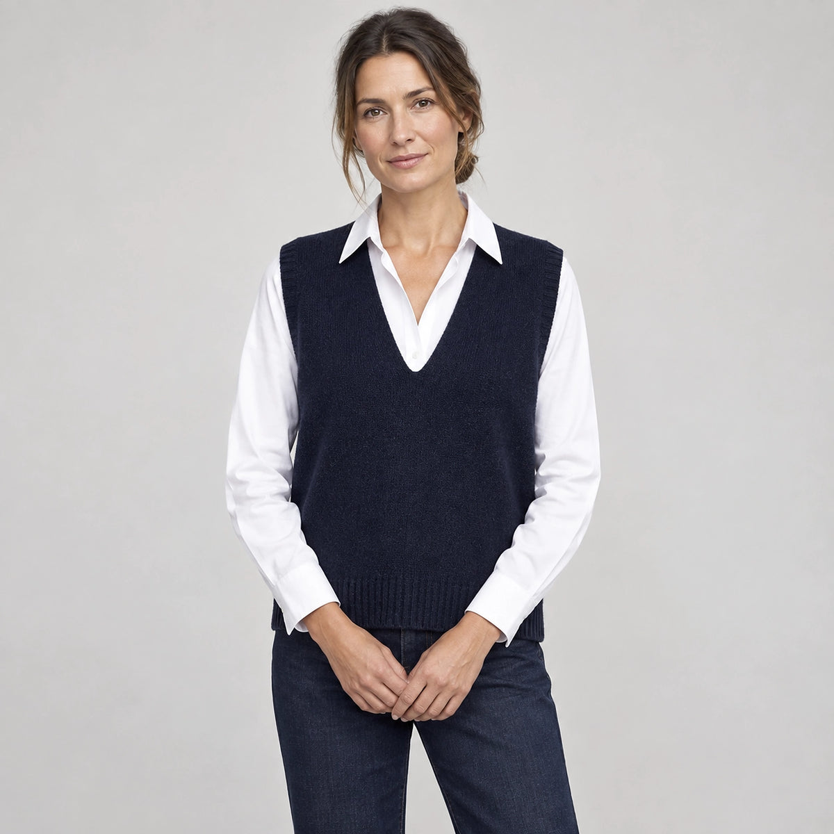 Harlo Wool Sweater Vest — Navy Blue (apparel front)
