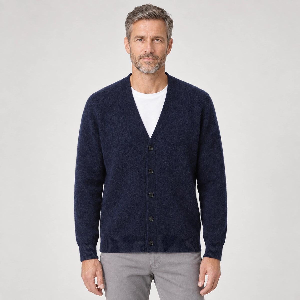 Dalven Wool Blend Cardigan — Navy Blue (apparel front)