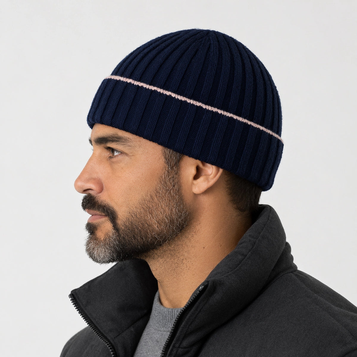 Dalton Wool Beanie — Navy Blue (headwear model alt)