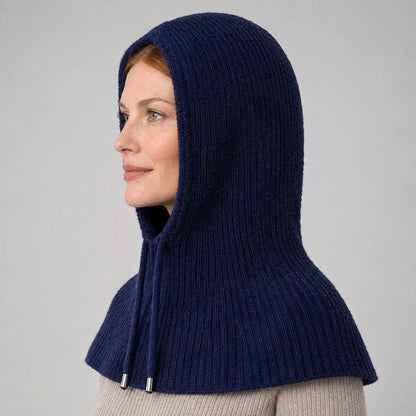 Brynn Wool Blend Balaclava Hood — Navy Blue (headwear model alt)