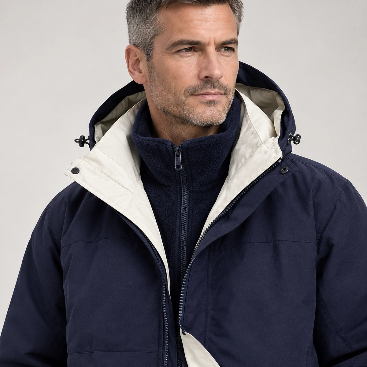 Draven Fleece Lined Jacket — Navy & White (apparel detail)