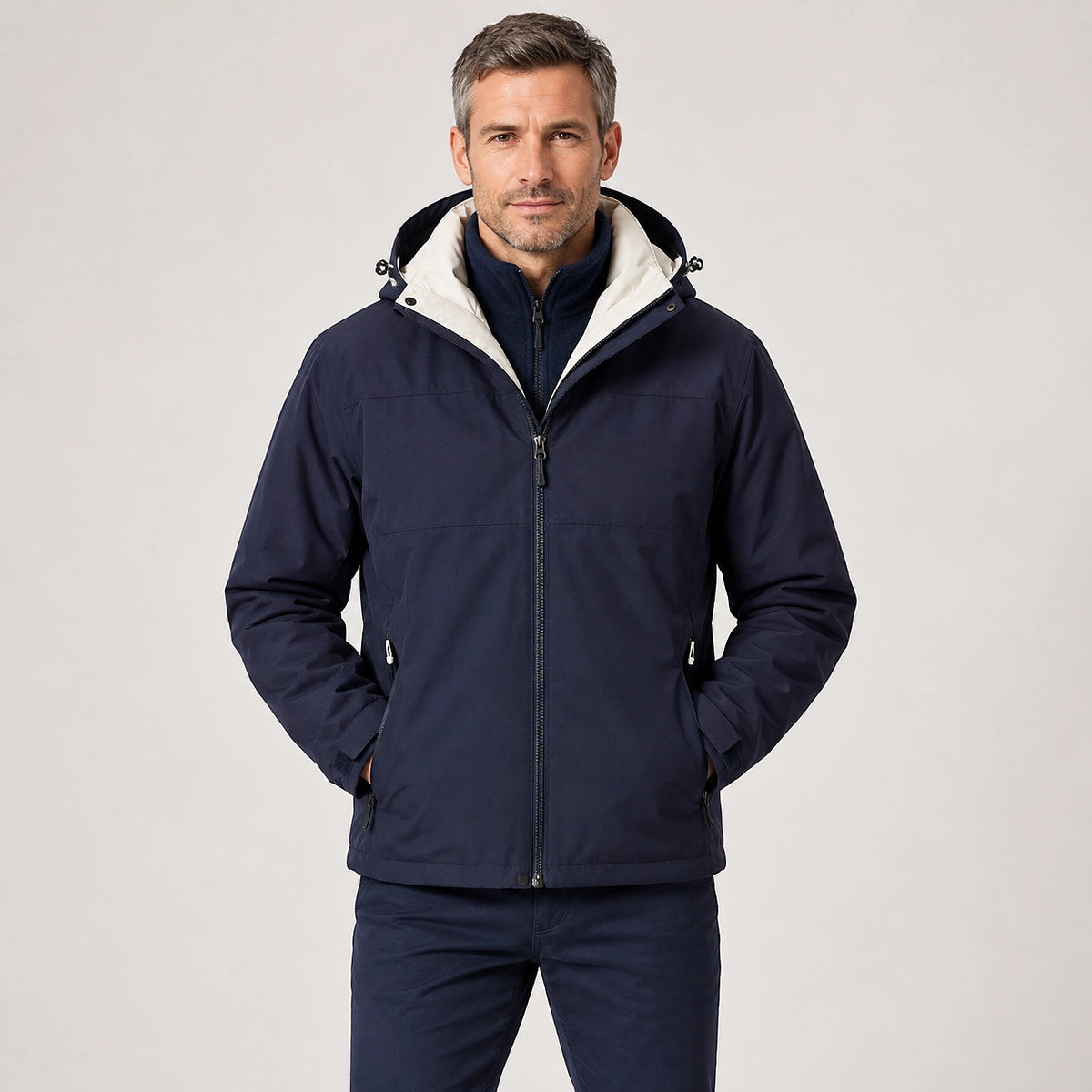 Draven Fleece Lined Jacket — Navy & White (apparel front)