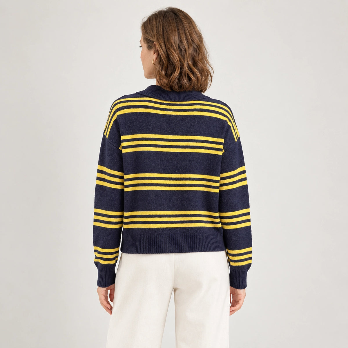 Pelara Striped Polo Sweater — Navy & Yellow Stripe (apparel back)