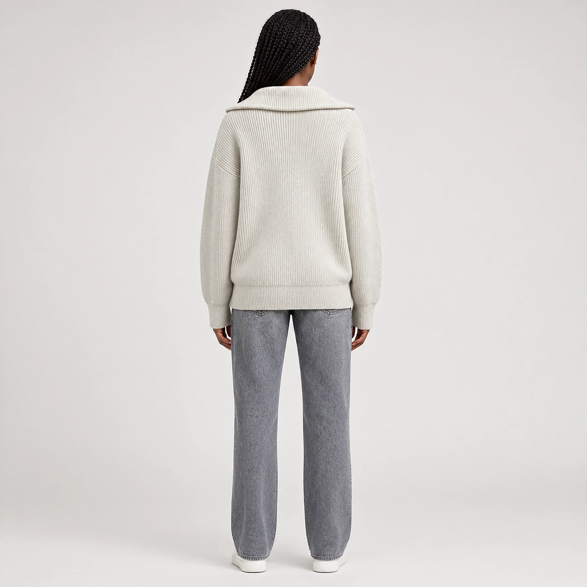 Pelara Ribbed Knit Cardigan — Off-white (apparel back)
