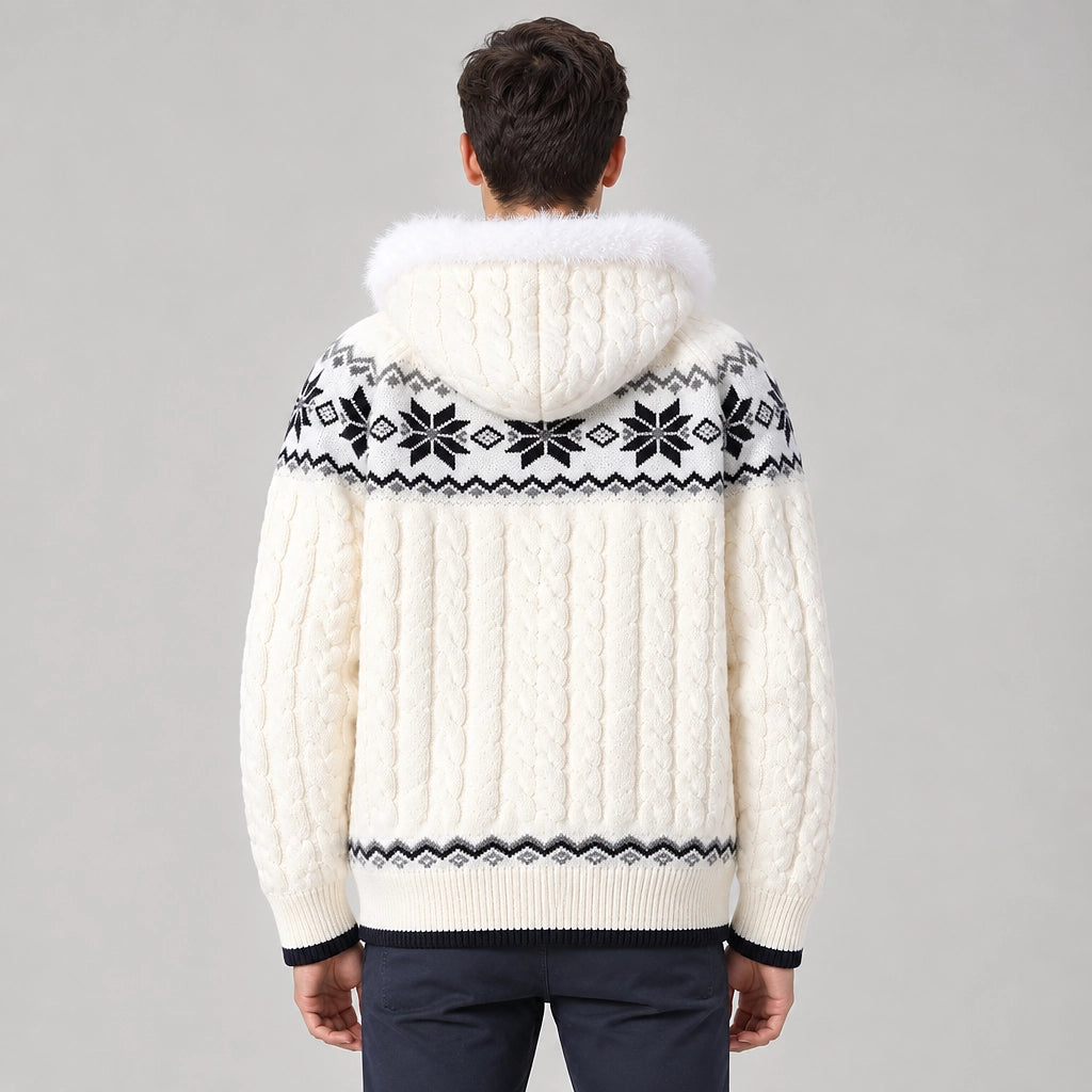 Halvern Cable-Knit Hooded Cardigan — Off-white (apparel back)